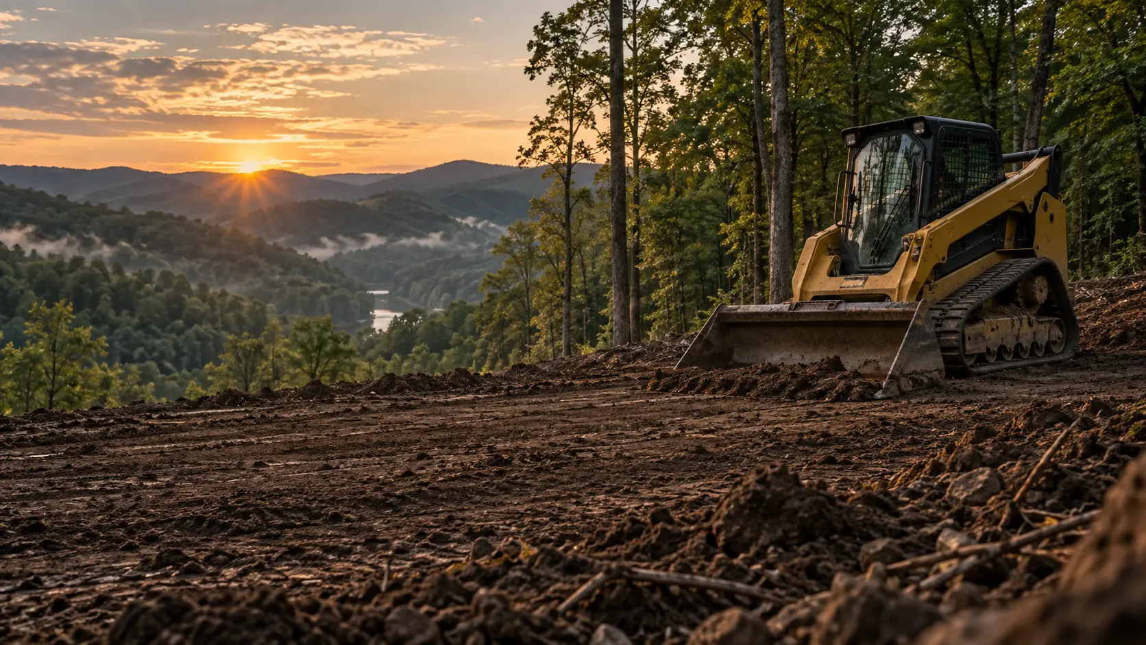 Track loader on a graded wooded property